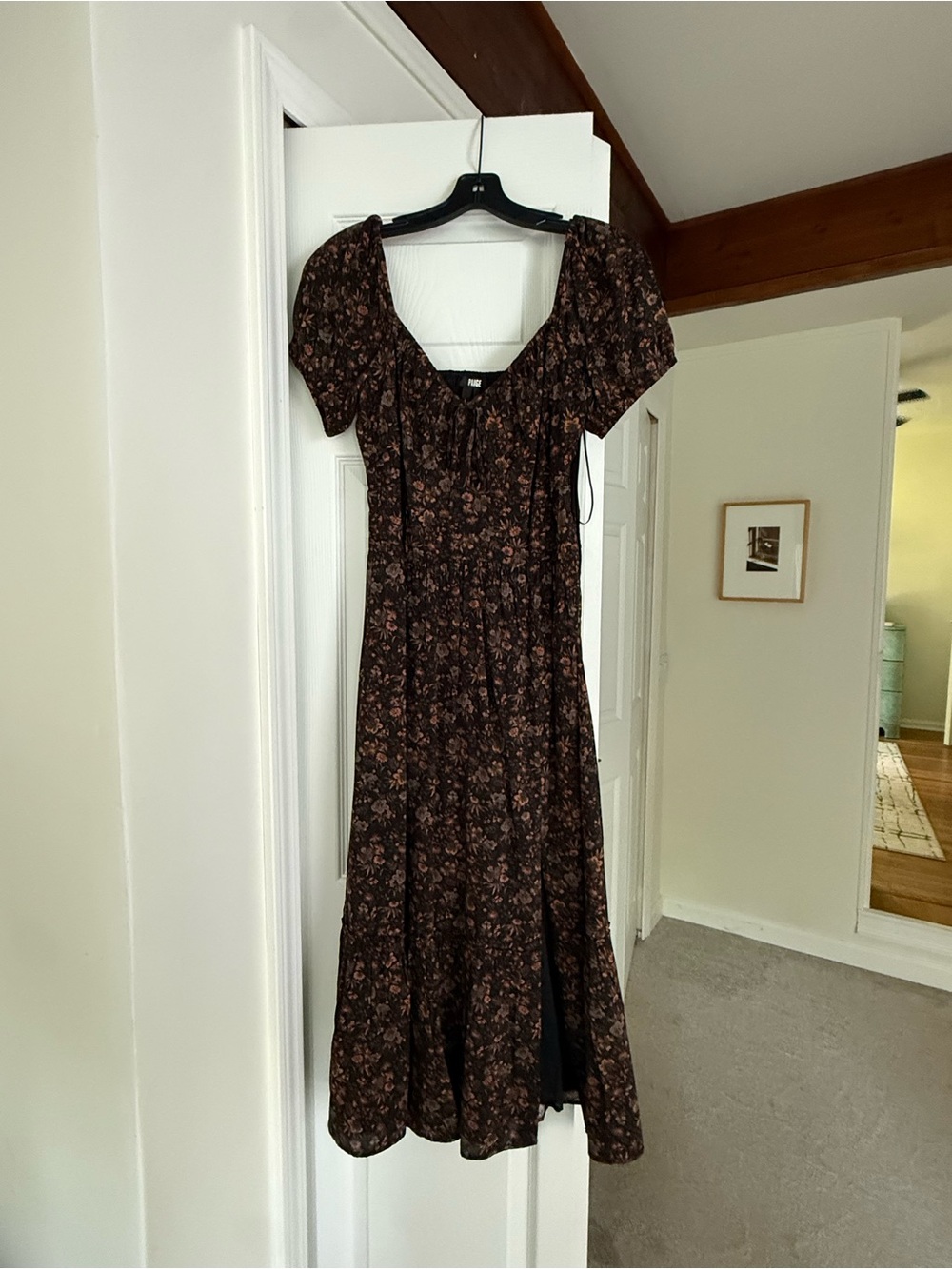 Paige size 4 Floral Puff-Sleeve Midi Dress in Dark Brown